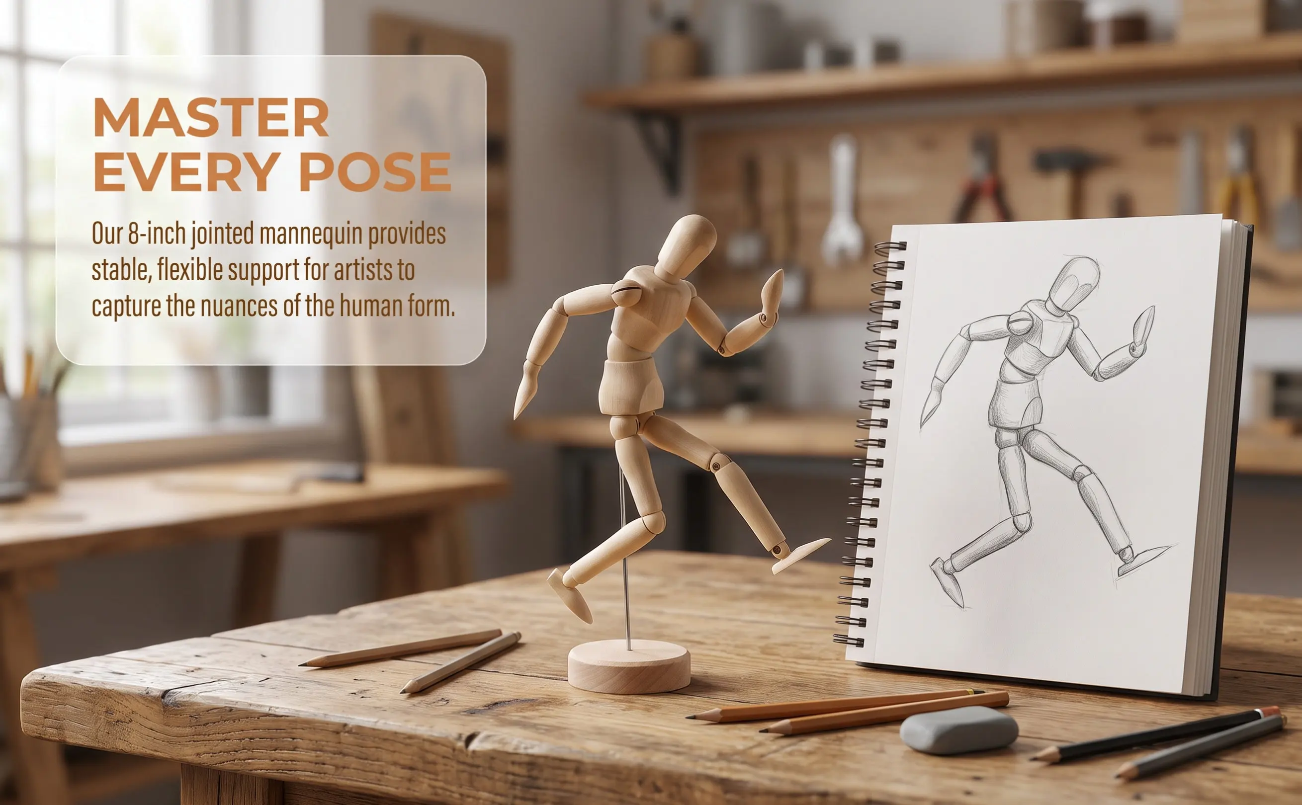 Wooden Artist Manikin Drawing Mannequin Posable Flexible Joints Figure for Painting Sketching Desk Decoration Drawing