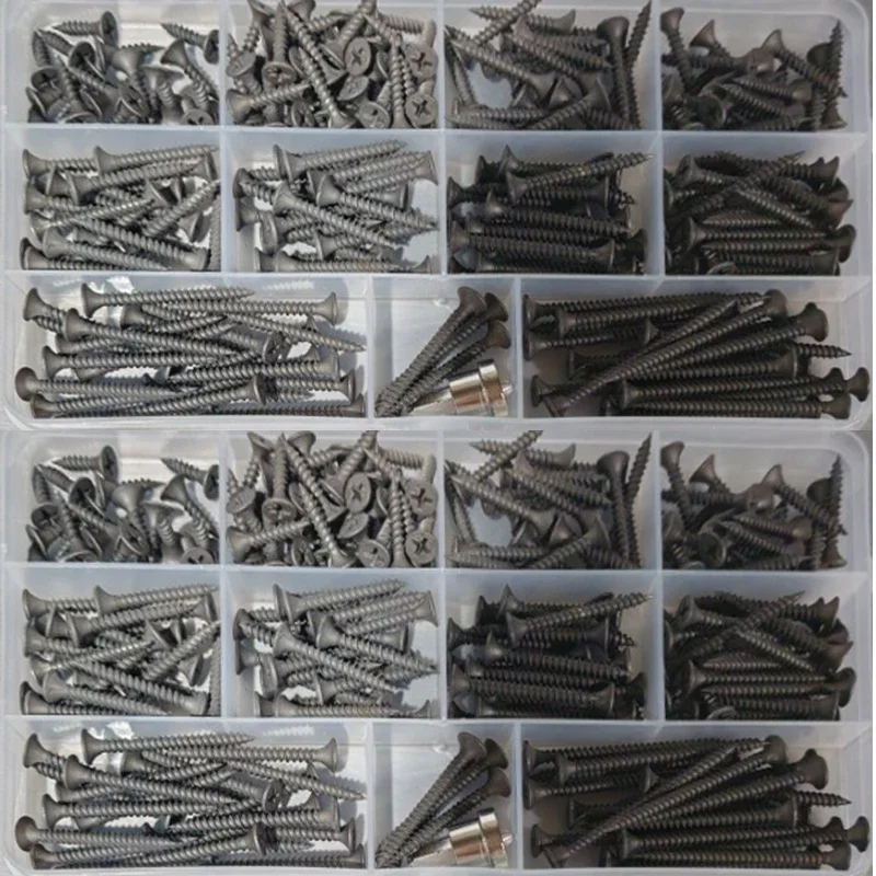 225pcs M3.5 Screws Black Phosphorus Black Drywall Nails Countersunk Head Phillips Self-Tapping Woodworking Screws+Locating Bit