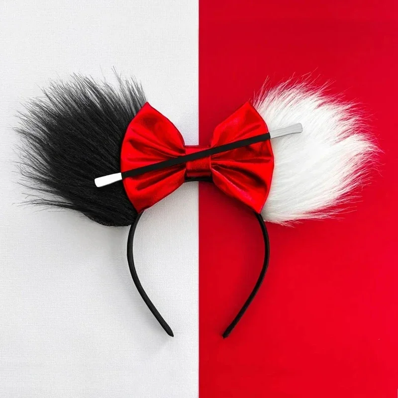 Fine Cruella de Vil Headband Disney Mickey Mouse Ears Headbands for Girls Kids Women Bow Hair Accessories Party Cosplay Hairband