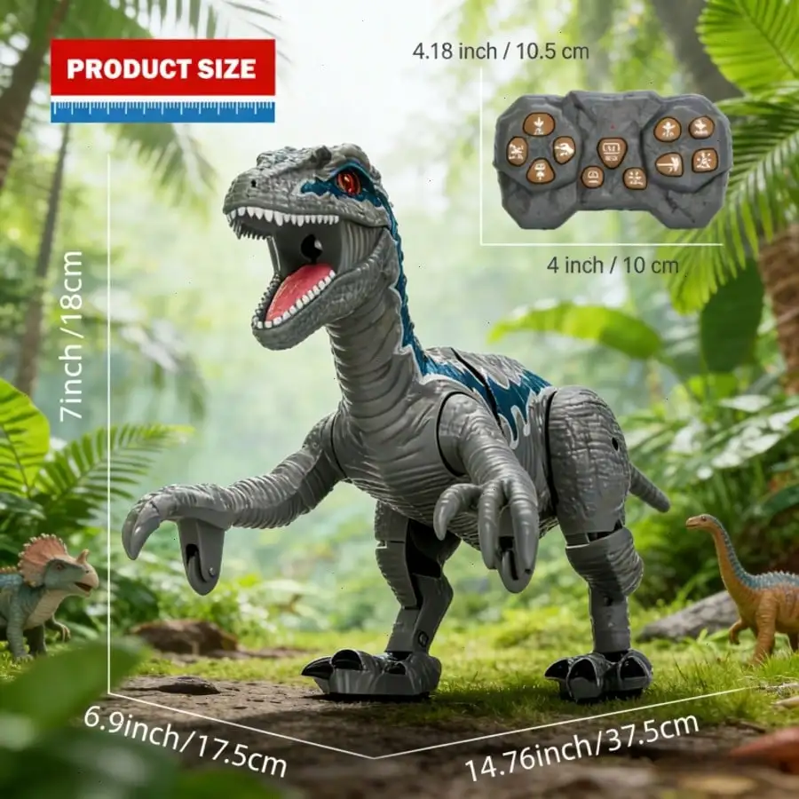 

Remote Control Dinosaur Toy with Spray, Dance, Music, Lights and Roaring Sounds, Flexible Movement, Perfect Gift for Boys Age 3+