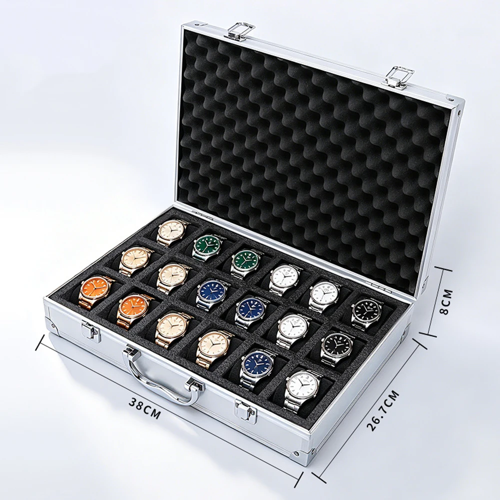 Aluminum Watch Storage Box 18 Slots Hard Shell Watches Travel Case Padded Watch Display Organizer Holder for Watch Collection