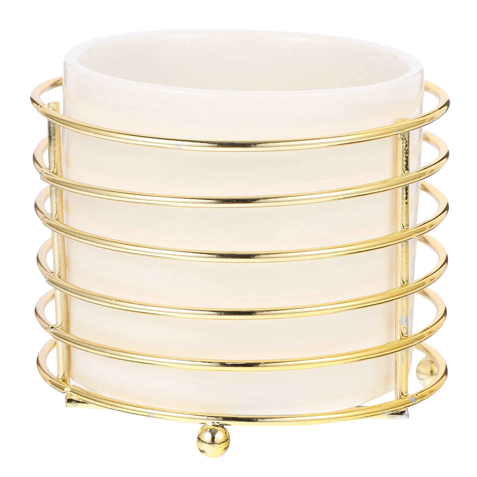 

Ceramic Makeup Brush Pen Holder with Iron Art Stand Desktop Organizer Stationery Storage for Office Study Vanity