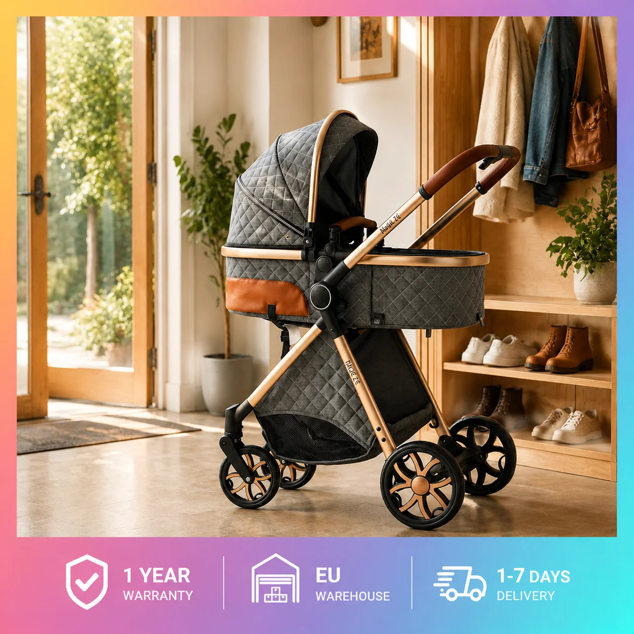 Poussette bébé 3 en 1 luxueuse, cadre en alliage de magnésium, poussette haute pour nourrissons, landau convertible, avec siège auto de sécurité, poussette robuste à grande capacité de charge, système de voyage, cadeaux offerts