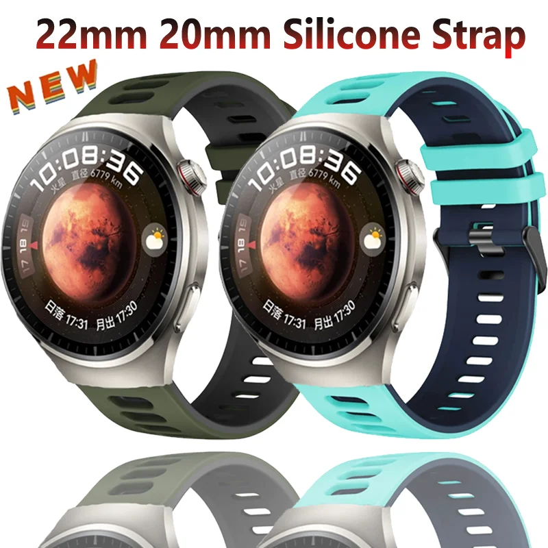 

Силиконовый ремешок 22 мм 20 мм для Huawei Watch 5 GT6-5 Pro, браслет для Amazfit Bip 5 6-Helio-T-Rex3 Pro 48 мм/Samsung Watch 7 6 5 4