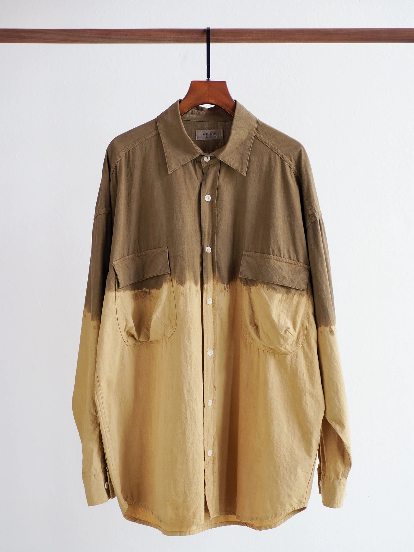 

Handmade Loose Long Sleeve Shirt Spring Autumn Style Traditional Grass Mud Dyeing Process Vintage Cotton Men's Casual Shirt