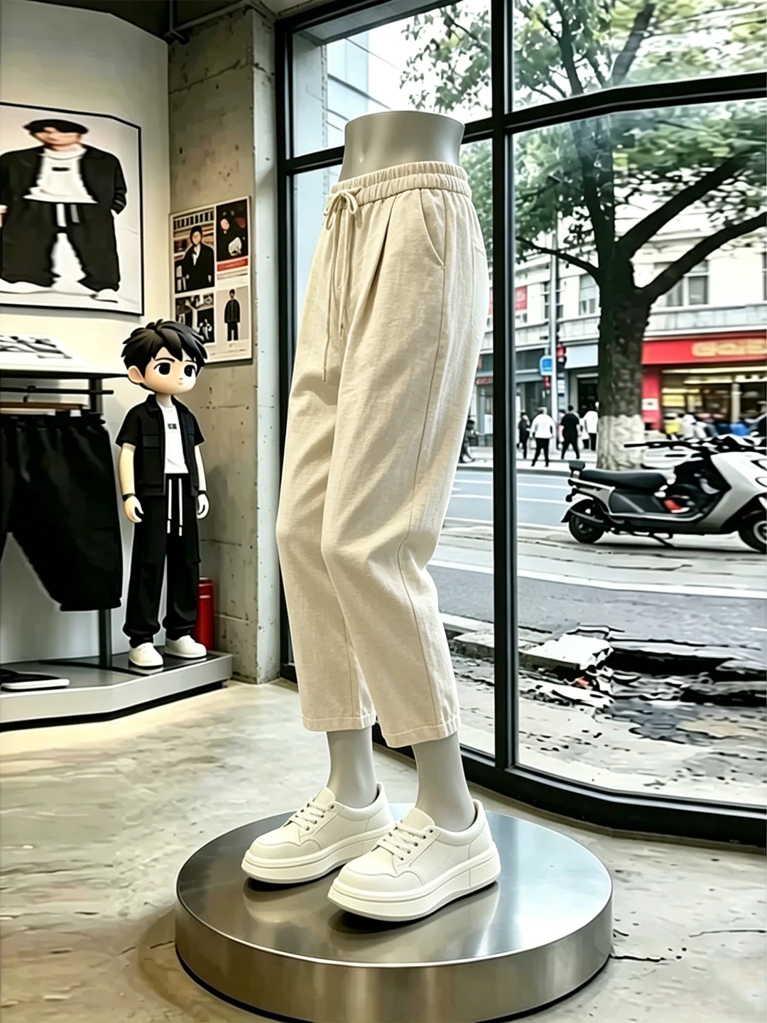 Men's Cotton Linen Ice Silk Nine-Piece Straight Leg Summer Lightweight Casual Pants Loose Fit Comfortable Breathable