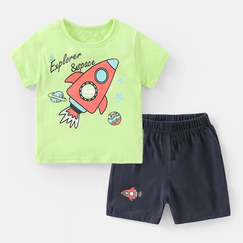 Cotton Infant Boys Clothes Summer Suit Baby Short Sleeve Shorts Sets Cute Cartoon Tshirt Toddler Kids Outfit 1 2 3 4 Years