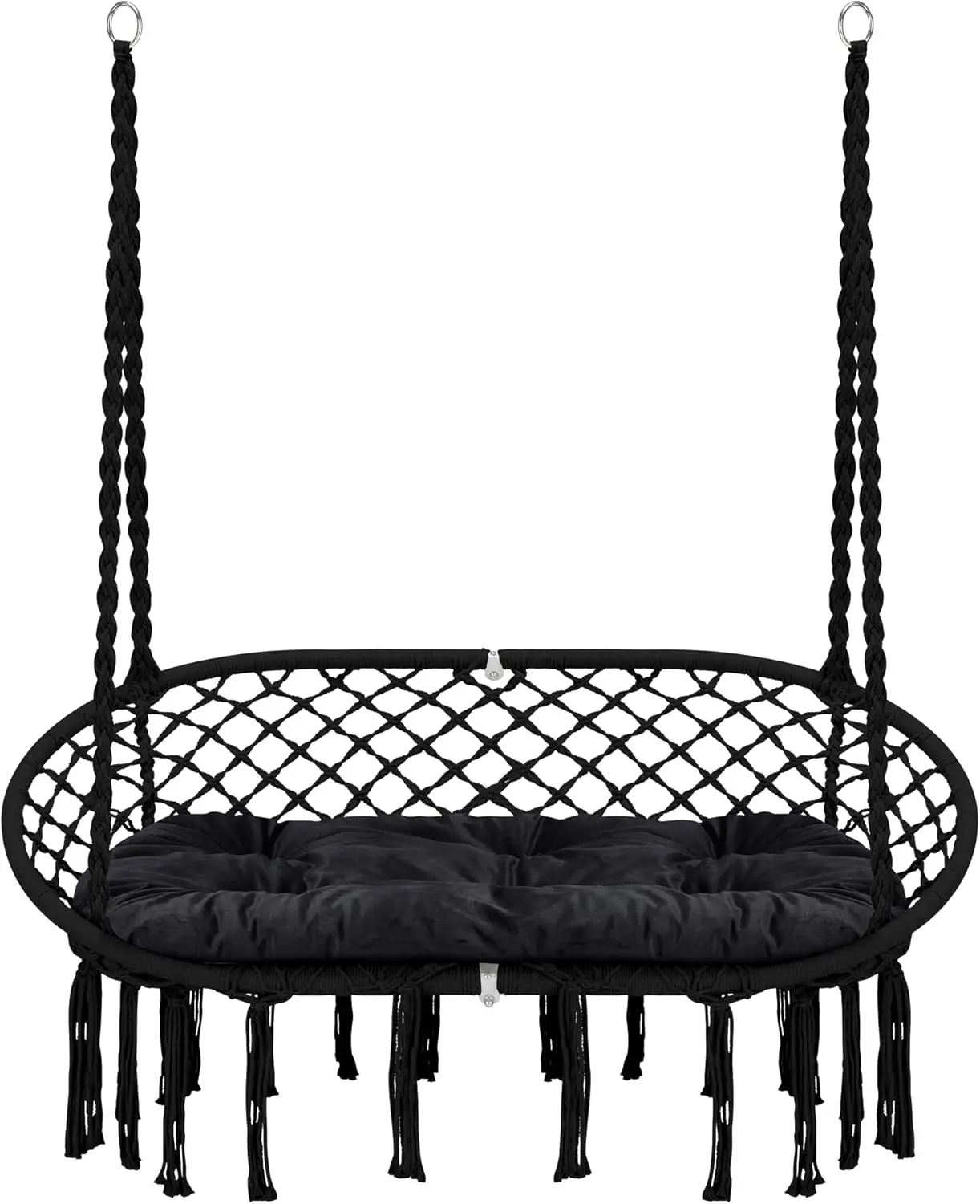 

Chair Macrame Hanging Swing with Cushion,Hanging Cotton Ropes, Metal Frame, 450 lbs Capacity Indoor Outdoor, Patio, Balcony