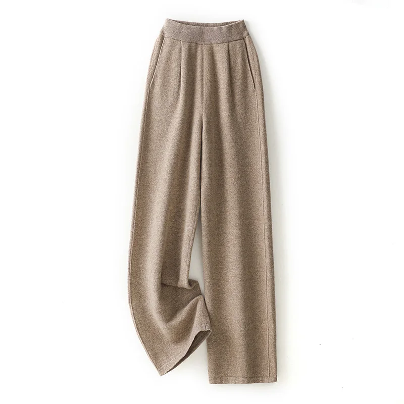 

4 цвета, трикотажные женские широкие брюки из 100% австралийской шерсти, повседневные свободные осенне-зимние новые женские длинные шерстяные брюки