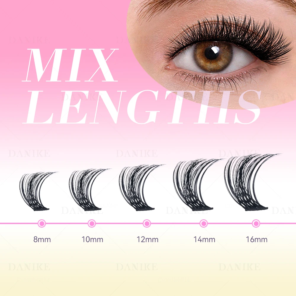 DANIKE 72 Uds DIY extensión de pestañas en racimo pestañas postizas segmentadas mezcla 8-16mm volumen pestañas grupos pinzas de pestañas individuales