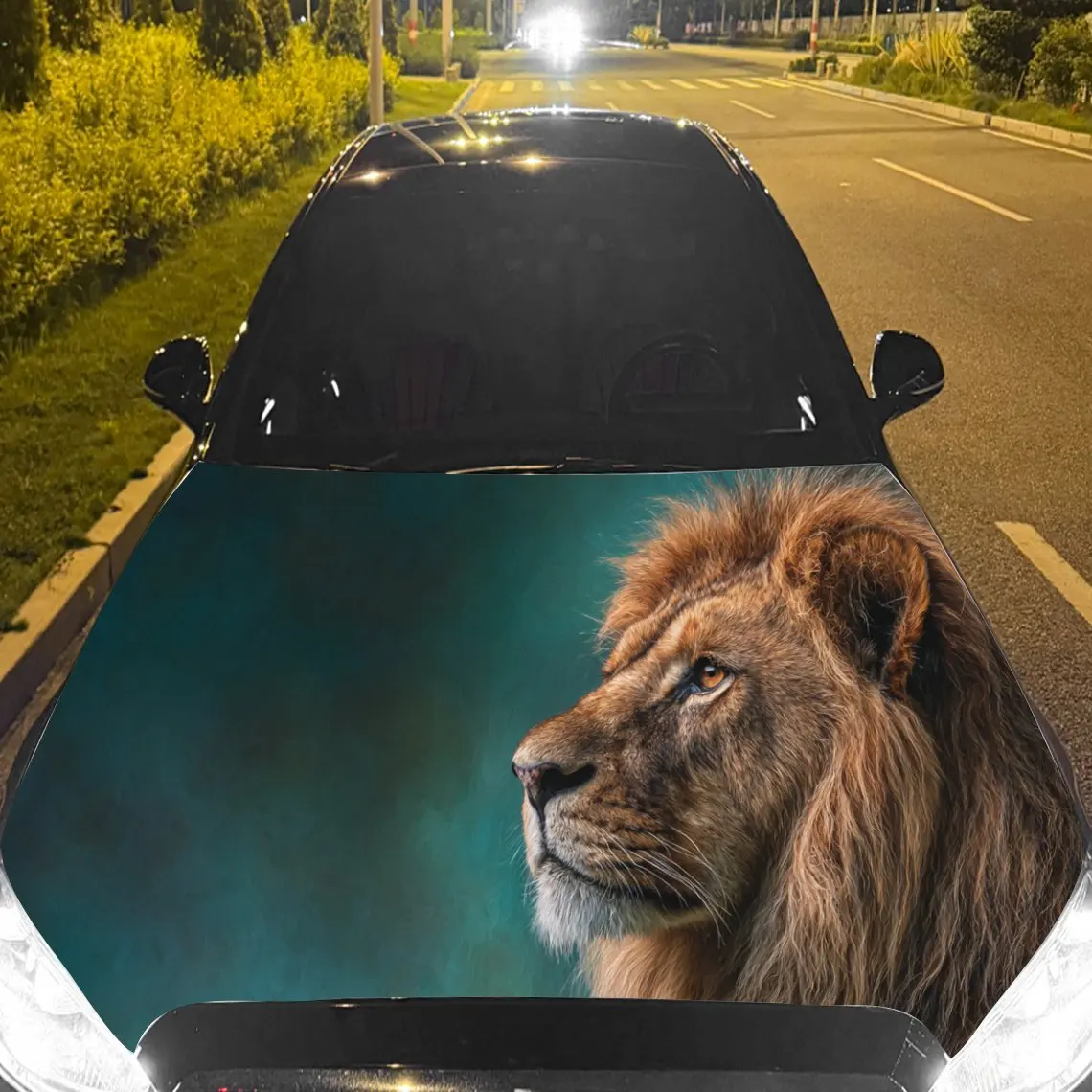 

Car Decal Lion with Teal Artistic Background & Majestic-Wild Aesthetic Car Hood Sticker, Waterproof Self - Adhesive Vinyl Graphi