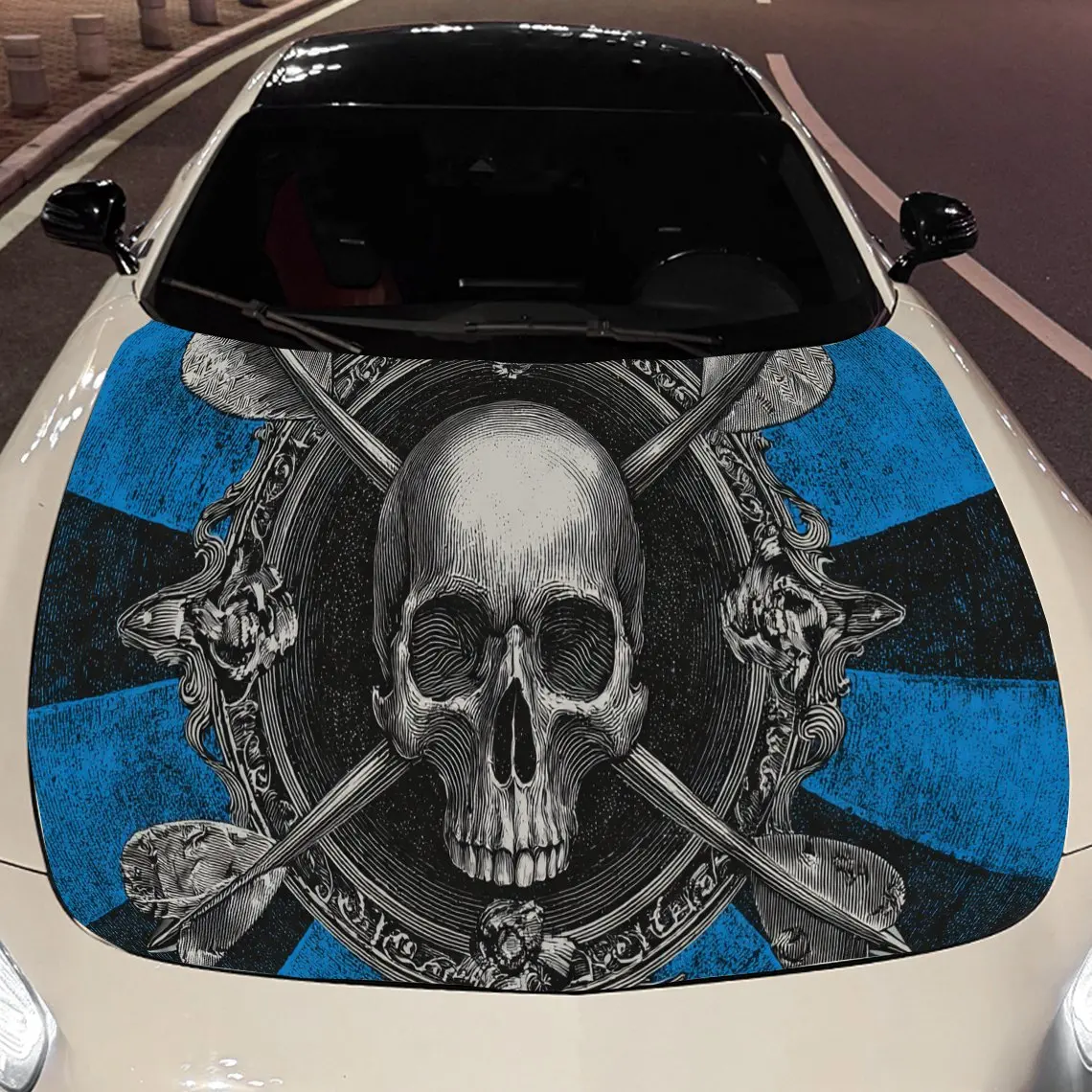 

Striking Skull and Crossed Arrows Car Engine Hood Sticker, Auto Vinyl Wraps, Waterproof Self-adhesive Vehicle Decal, Durable & A