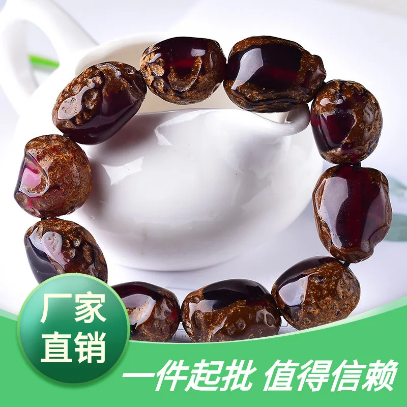 One Piece Dropshipping Live Broadcast Supply Gift Amber Blood Amber with Leather Bracelet for Men and Women Beeswax Bracelet wit