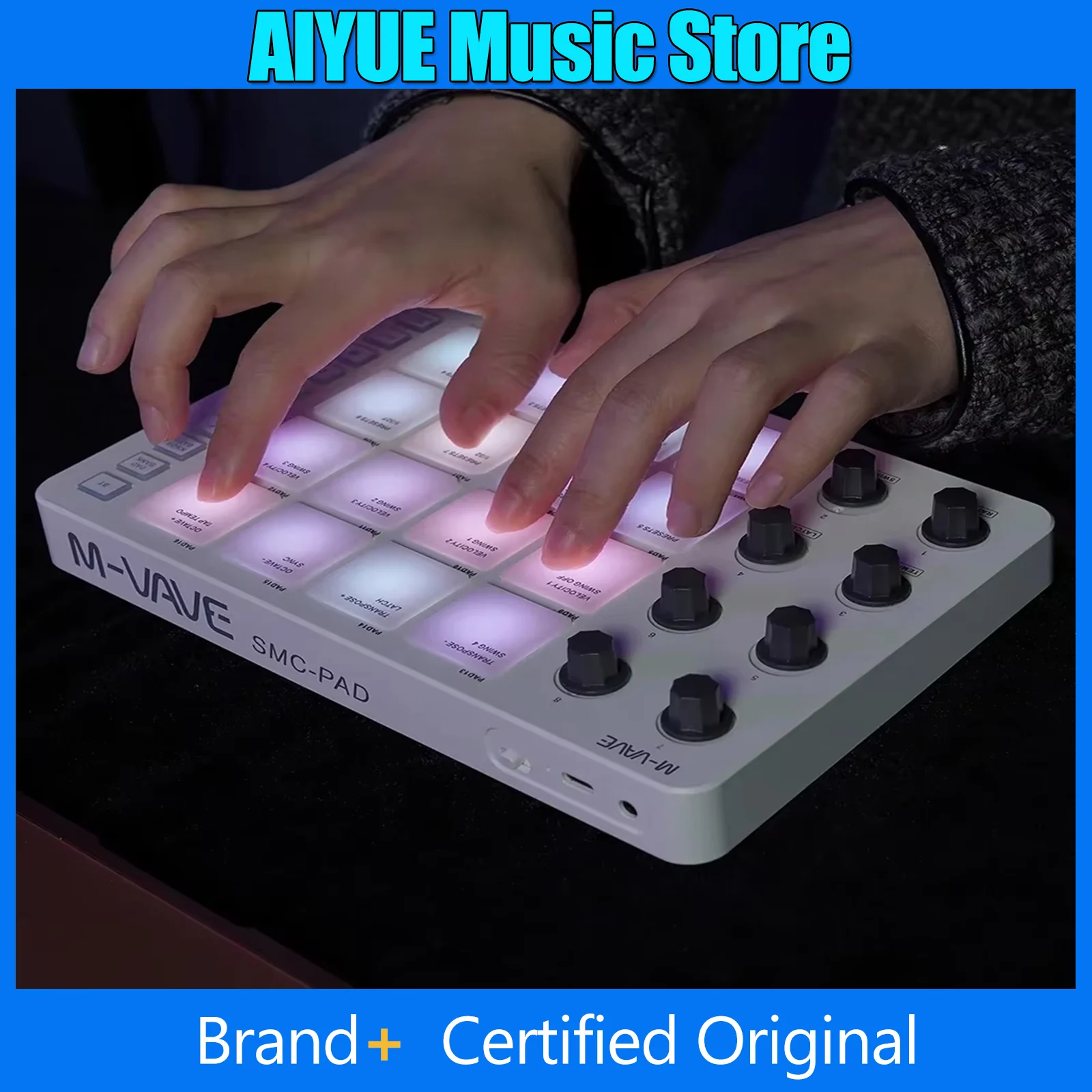 

M-VAVE SMC-PAD MIDI Controller Keyboard BT Strike Pad RGB Backlight MIDI Connection Low Latency 3.5mm Output Interface RGB Pad