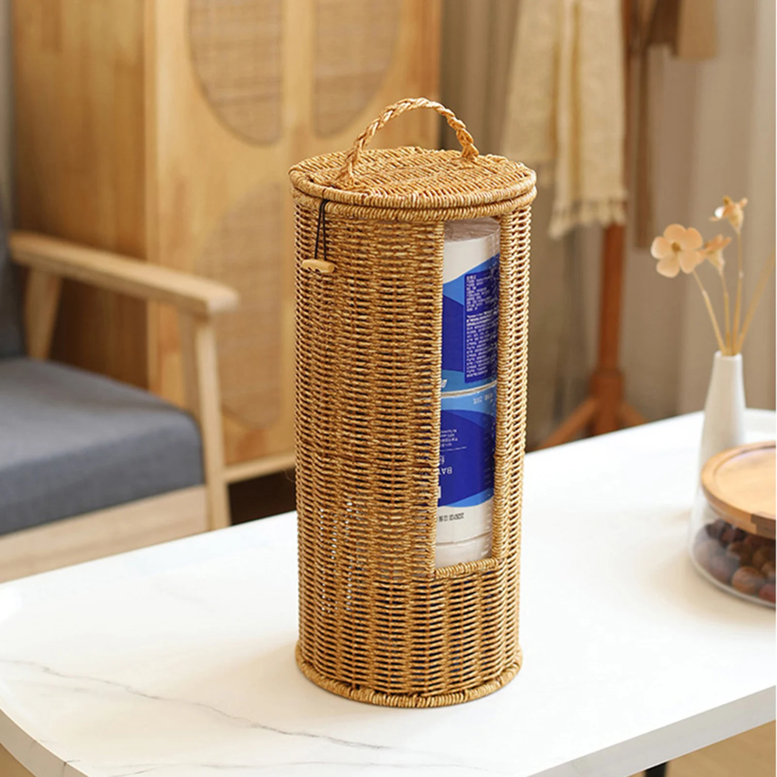 

Цилиндрическая корзина для хранения с крышкой для организации хранения туалетной бумаги и полотенец в ванной комнате, для отелей и домашнего декора