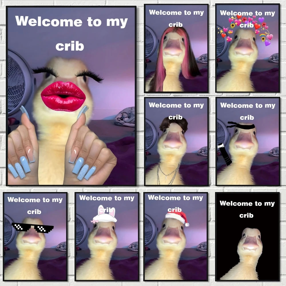 مرحبًا بكم في ملصق My Crib المضحك على شكل بطة، ملصق مساحة مثالي ذاتي اللصق لمكتب المسرح المنزلي، ديكور فني جداري، هدية رائعة