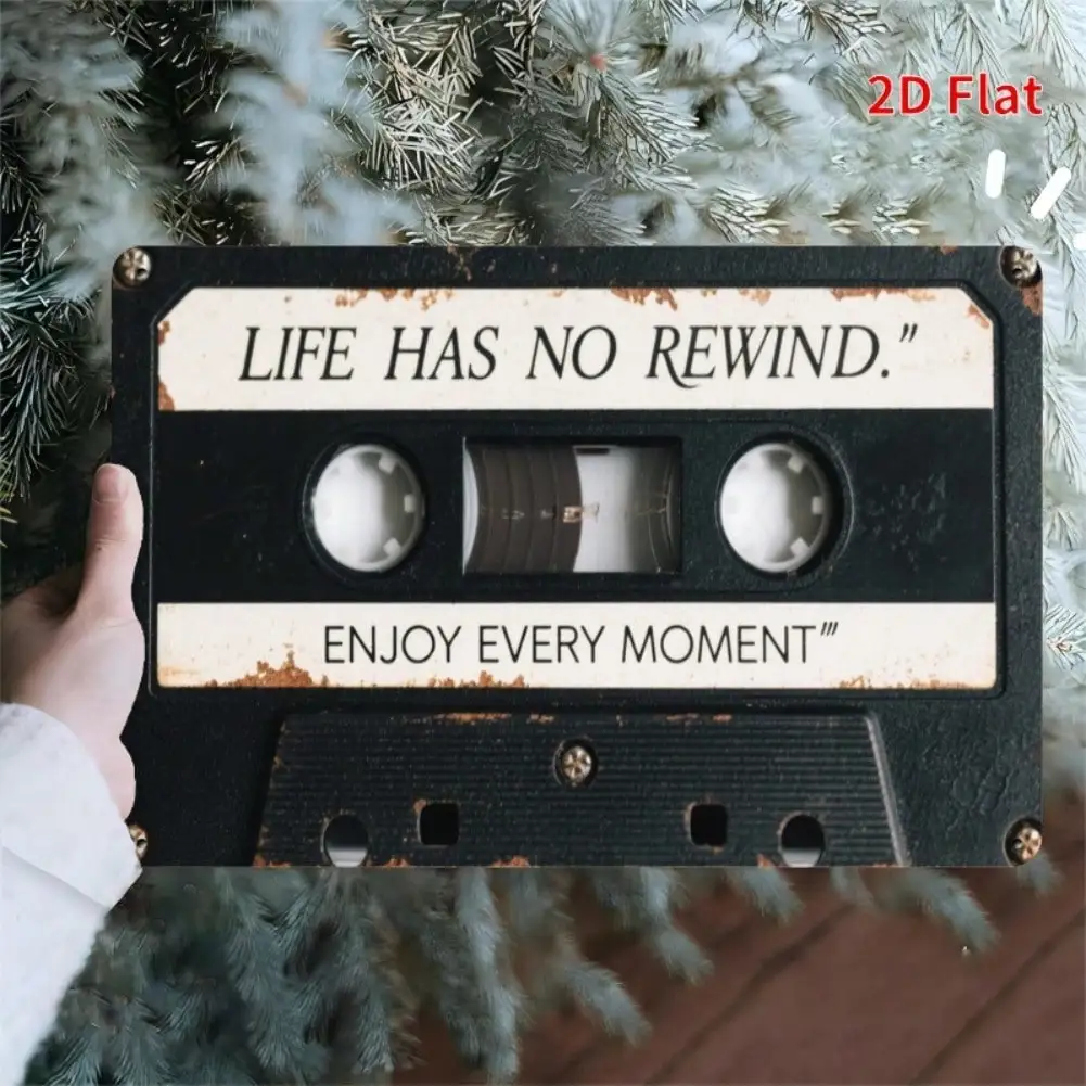 Vintage „Life Has No Rewind“ Metallschild Wandkunst mit rustikalem Kassettendesign, langlebiges Eisendekor für Zuhause, Büro, Bar, Café, Perfe