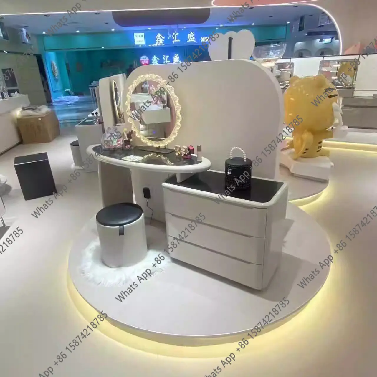 

J Light Luxury High-end Dresser Crystal Flower Makeup Mirror Makeup Table Storage Integrated Color Contrast Makeup Table