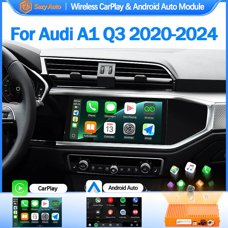Neueste Kabellose CarPlay-Box für Audi A1 Q3 MIB3 2019-2025 Car Play Android Auto Spiegelung Navigation Unterstützt Front- und Rückfahrkamera
