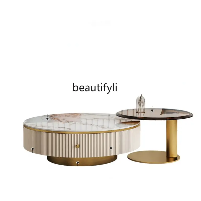 

Light Luxury Stone Plate Coffee Table Combination round Home Living Room Small Apartment Simple Modern Creative furniture