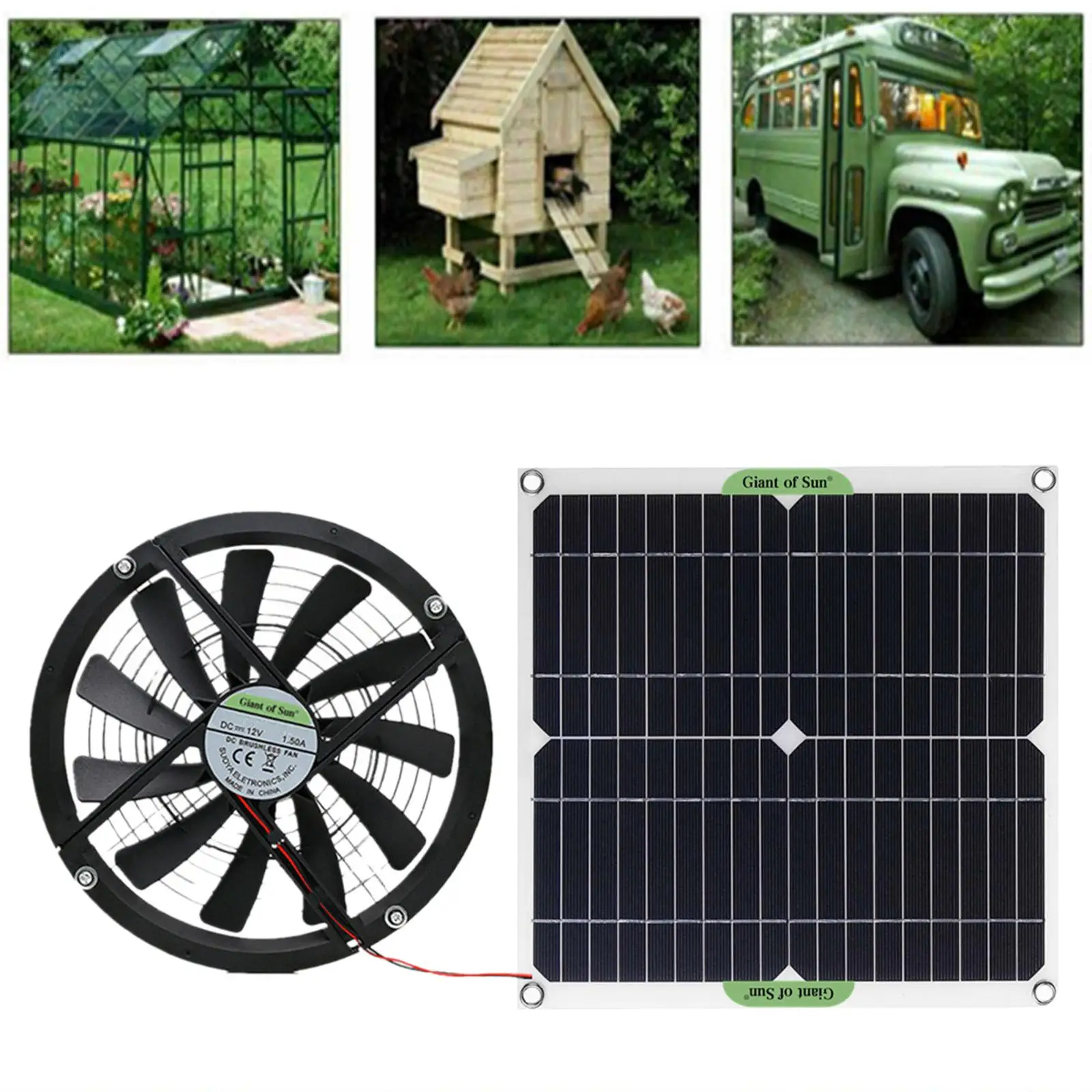 100W5V Solar Exhaust Fan Air Extractor 10 Inch Mini Ventilator Solar Panel Powered Fan for Dog Chicken House Greenhouse RV