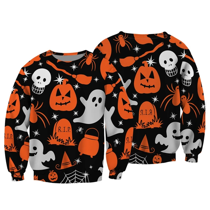 Horror 3D Print Sweatshirts Halloween Harajuku Men Pullover Sweater Long Sleeve Crewneck Streetwear Hoody Clothing Fun Kids Tops