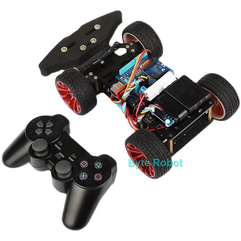 4WD Robot Car Ackerman Trolley MG996 Servo Steering Metal Chassis For Arduino Robot DIY Kit Ps2 Handle UNO Programmable Robot