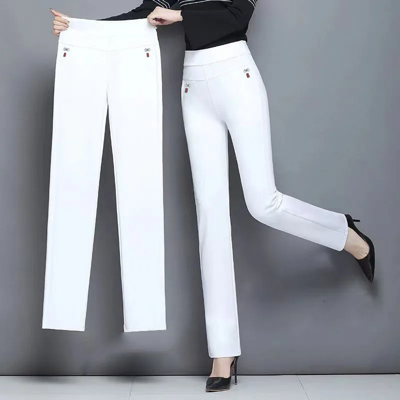 Calça feminina lápis de cintura alta, senhoras do escritório, sólida e elegante legging, feminina esticada, emagrecedora reta, longa calça