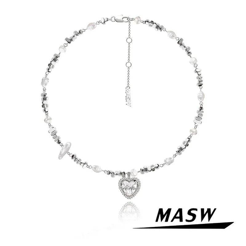 MASW Original Design Luxury Temperament One Layer Multi Beads Heart Pendant Necklace For Girl Women Jewelry Gift Hot Selling