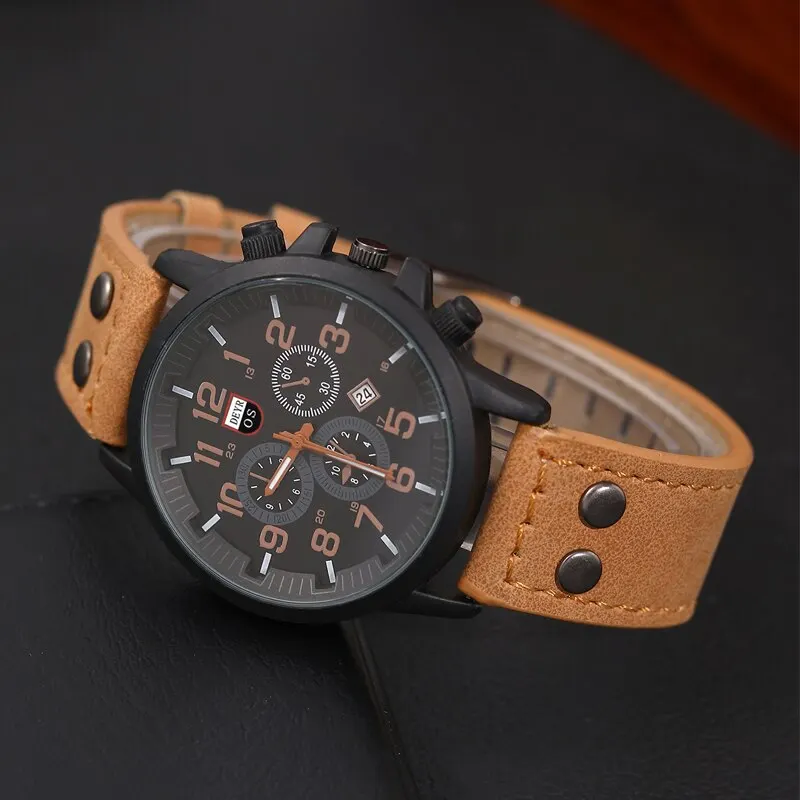 4PCS Set Fashion Mens Sports Bracelet Watches For Men Military Quartz Wrist Watch Classic Male Casual Leather Watch Reloj Hombre