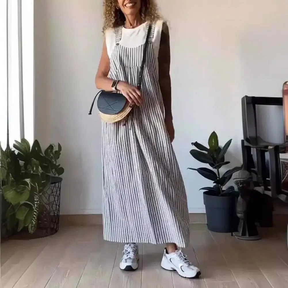 

Bohemian Style Dress Chic Bohemian Maxi Dress Striped Backless for Beach Vacations Casual Outings Striped Sleeveless Dress