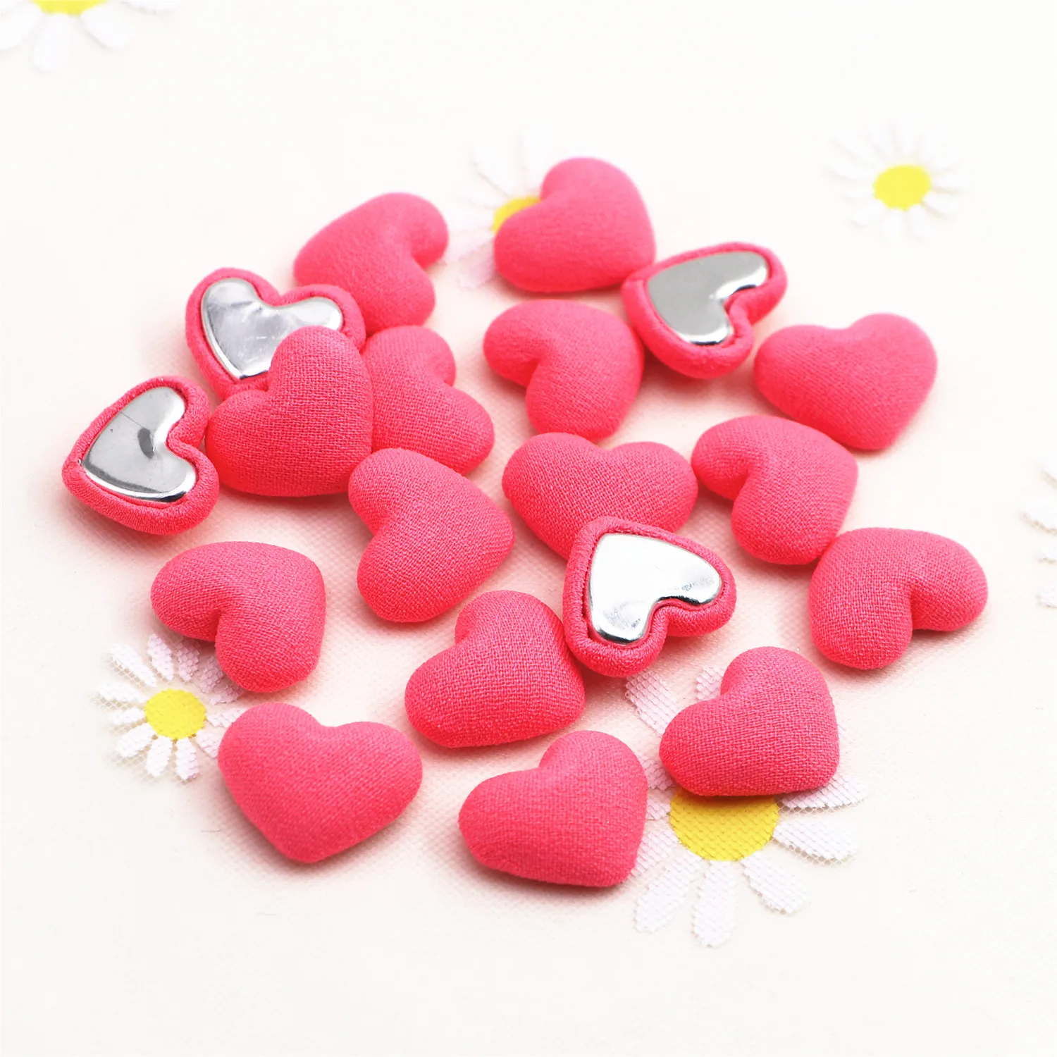 17mm Colori Della Miscela 50 pz Cuore Polka-Dot Tessuto Button Coperto Flatback Decorazione Bottoni Fatti A Mano Scrapbooking FAI DA TE, BK1005