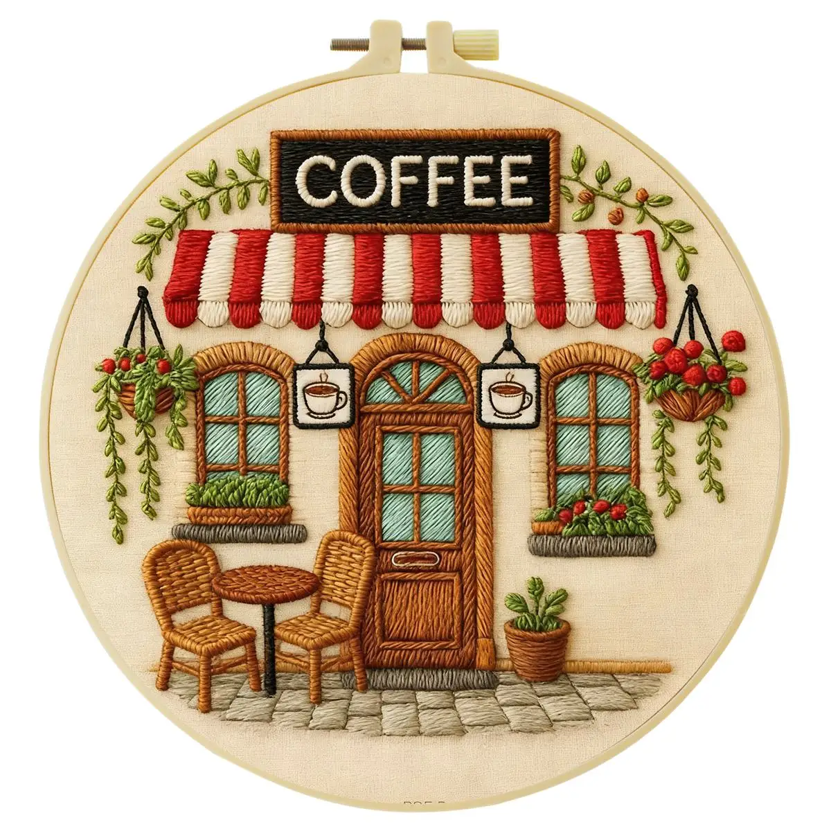 1 Stück 20X20CM/15X15CM 7,87/6,3 Zoll Kaffeehaus-Stickerei-Starter-Kit DIY-Kit DIY-Stickerei-Set Handarbeiten Heimdekoration – Detail 2