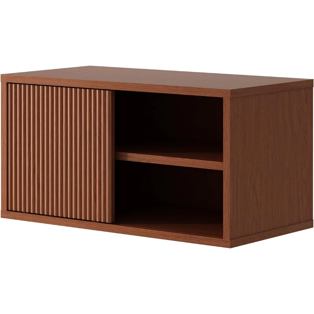 

Modern Wooden Bookcase with Storage Cabinet,Sliding Door 2 Tier Open Bookcases,Up-Flip Door Display Unit