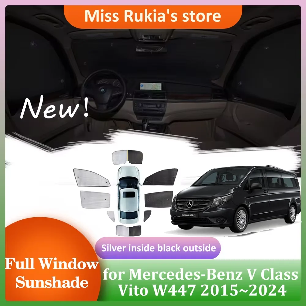 Sunshades for Mercedes-Benz V Class Vito W447 EQV LWB 3door 2015~2024 Windows Visor Windshield Curtain Sunroof Cover Accessories