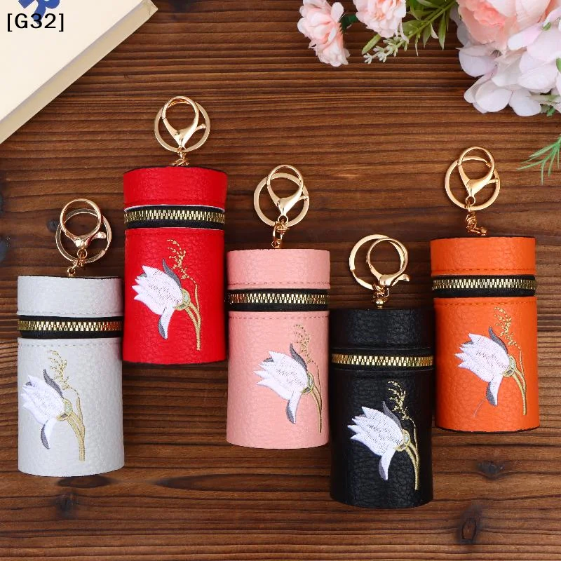 Elegant Embroidery Flowers  Purse Portable Mini Lipstick Pouch Keychain Pendant Fashion Earphone Storage Bag For Women Gift[G32]