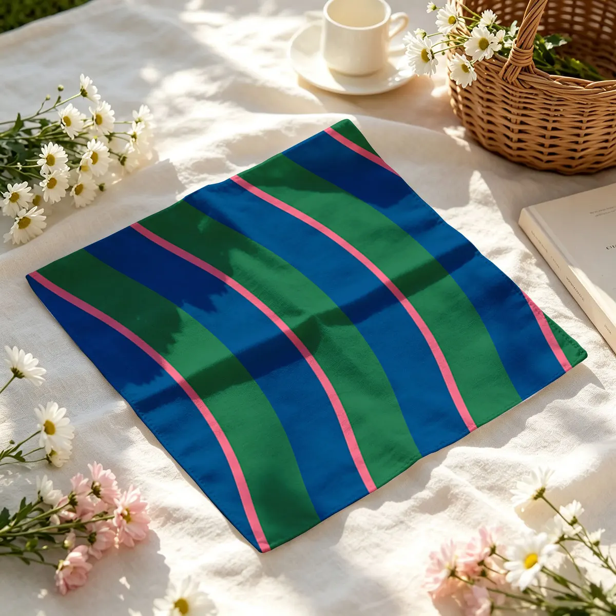 Pink blue wavy stripes Bandana Paisley Headbands Hip Hop Kerchief Outdoor Unisex Headband Wrist Wraps Face Mask Handkerchief view 2