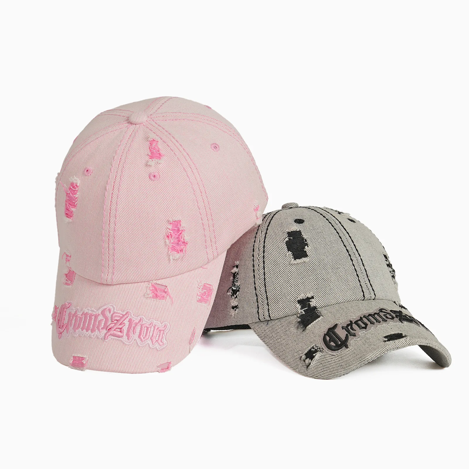 

Luxury Women's Cotton Distressed Baseball Cap - Embroidered Logo Brim, Adjustable 56-62cm, Casual Chic Style