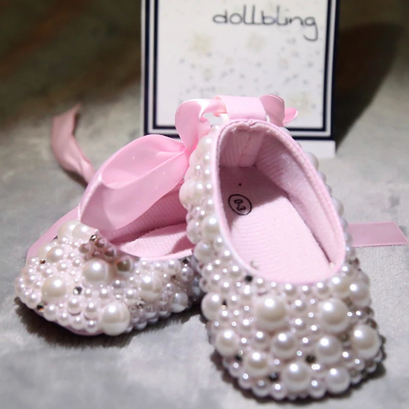 

Dollbling Baby Bead Shoes Pure Color Soft Sole Silk Ribbon Beads Comfortable Wrap Foot Untied Sleeve Baby Walking Shoes