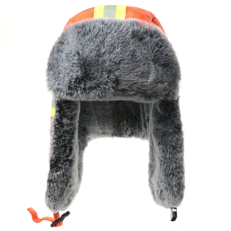 Thick Cotton Ushanka Hat with Reflective Strip, Wind‑proof Warm Earflap Winter Cap for Men Women Outdoor Cycling Sanitation Work