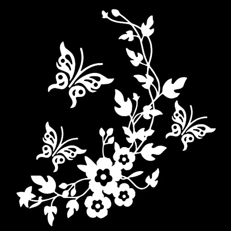 Flowers and Butterflys Inspired Design Decor Art Decal Vinyl Car Sticker Black/Silver,15cm*14cm