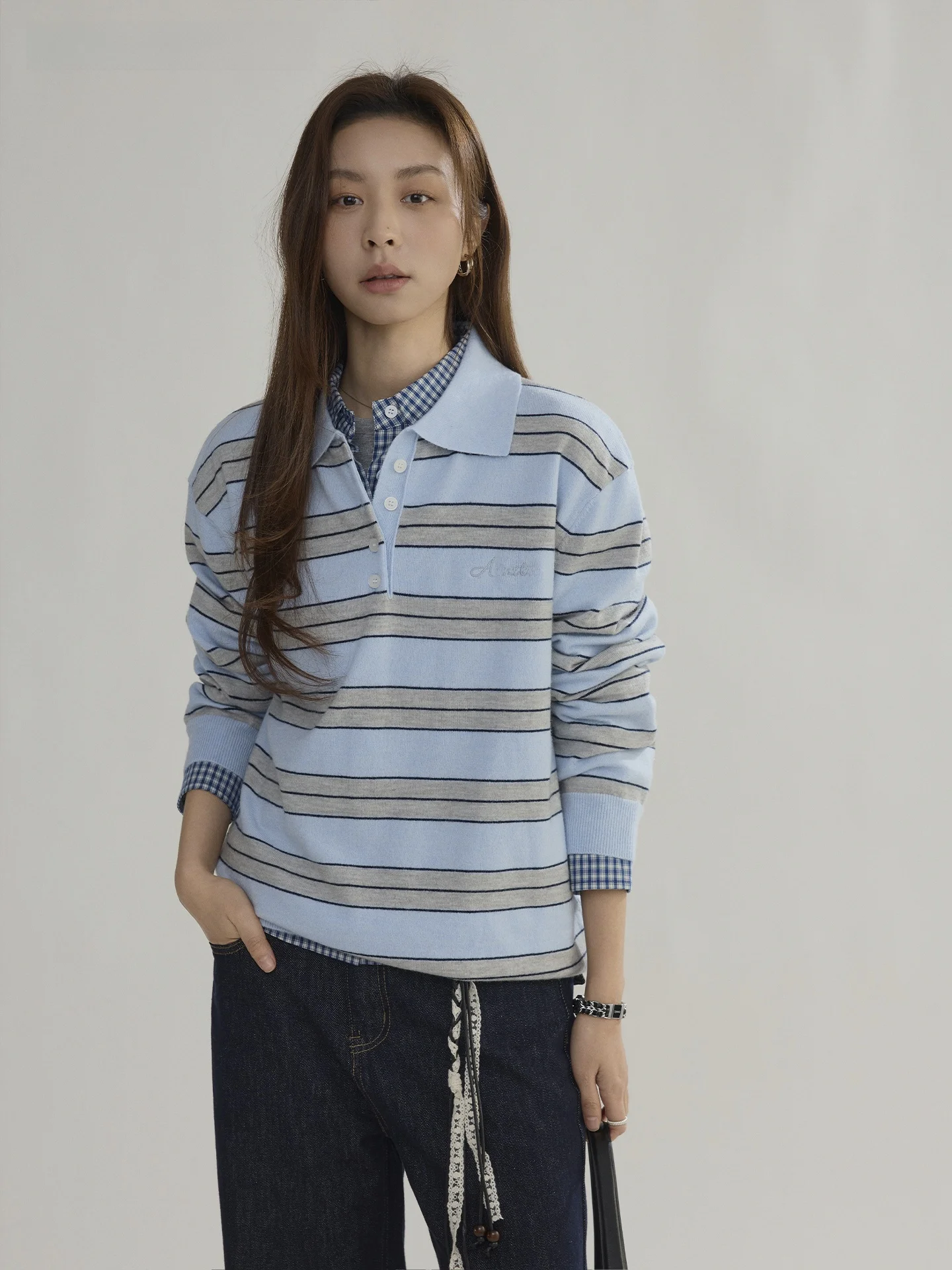 

Joli Choose Women's Long Sleeve Knitted Sweater Vintage Loose Casual Commute Striped Neck Spring New Style Korean Style