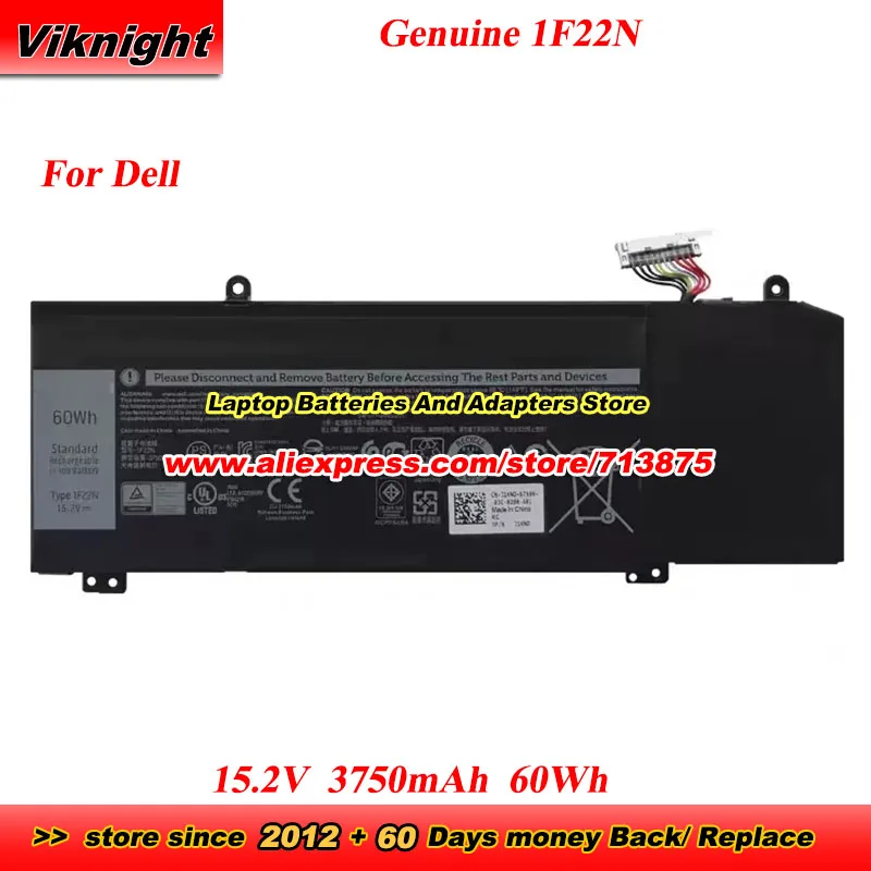 

Оригинальный аккумулятор 1F22N 15,2 В 3750 мАч 60 Втч для Dell ALIENWARE 2018 Orion M15 M17 R1 R2 ALW15M ALW17M G5 15 5590 G7 15 7590 7790