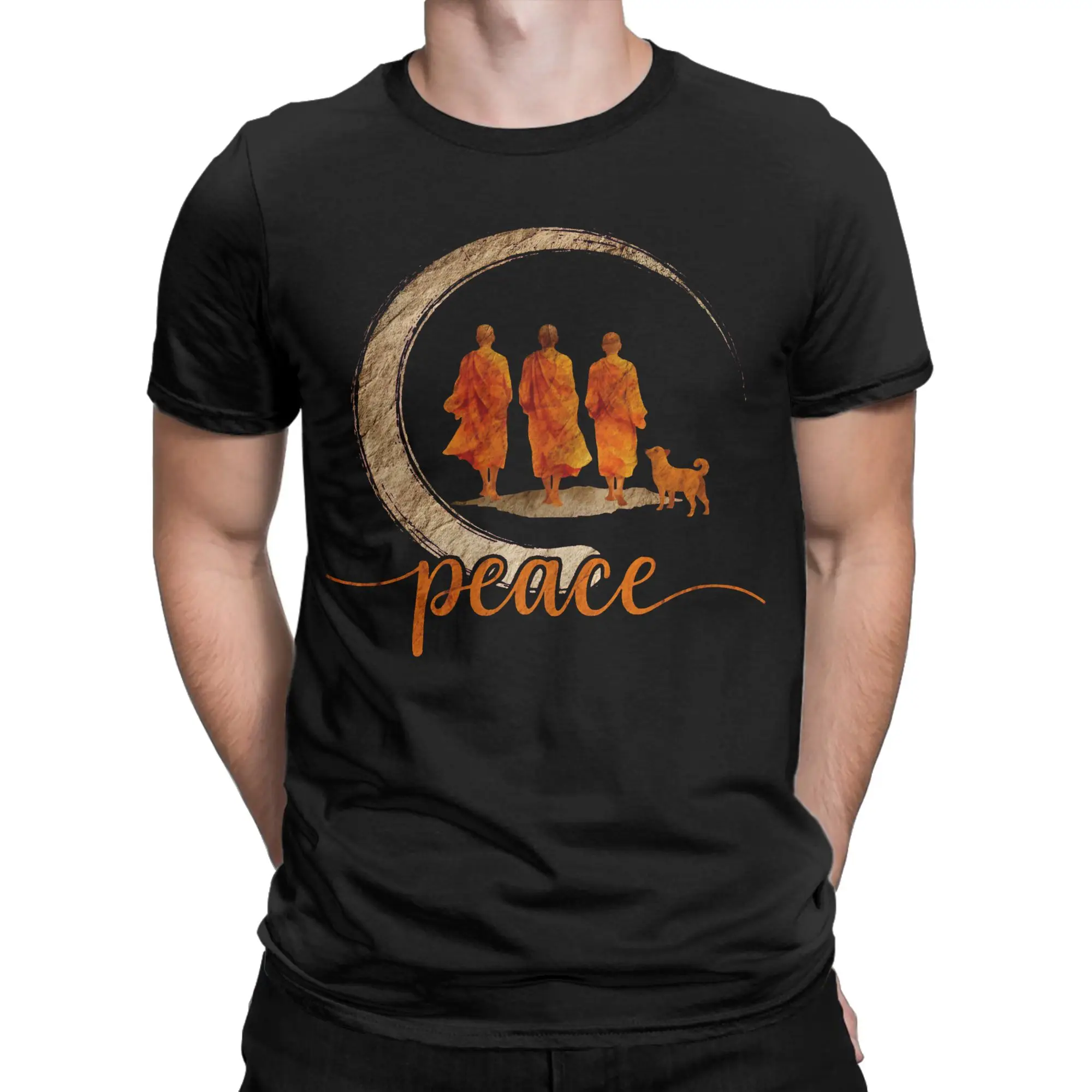 Men's T-Shirt Peace Walking Monks Minimalist Zen Vintage 100% Cotton Tees Short Sleeve  T Shirt O Neck Clothes Graphic