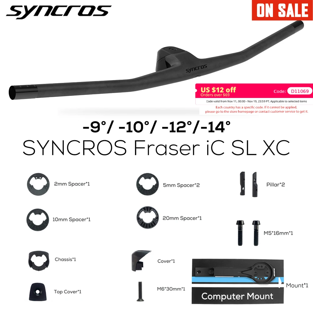 

SYNCROS FRASER IC SL XC 50/60mm For Sparks Frame -9°-10° -12° -14° Full Carbon Fiber Integrated Cockpit MTB Handlebar With Mount