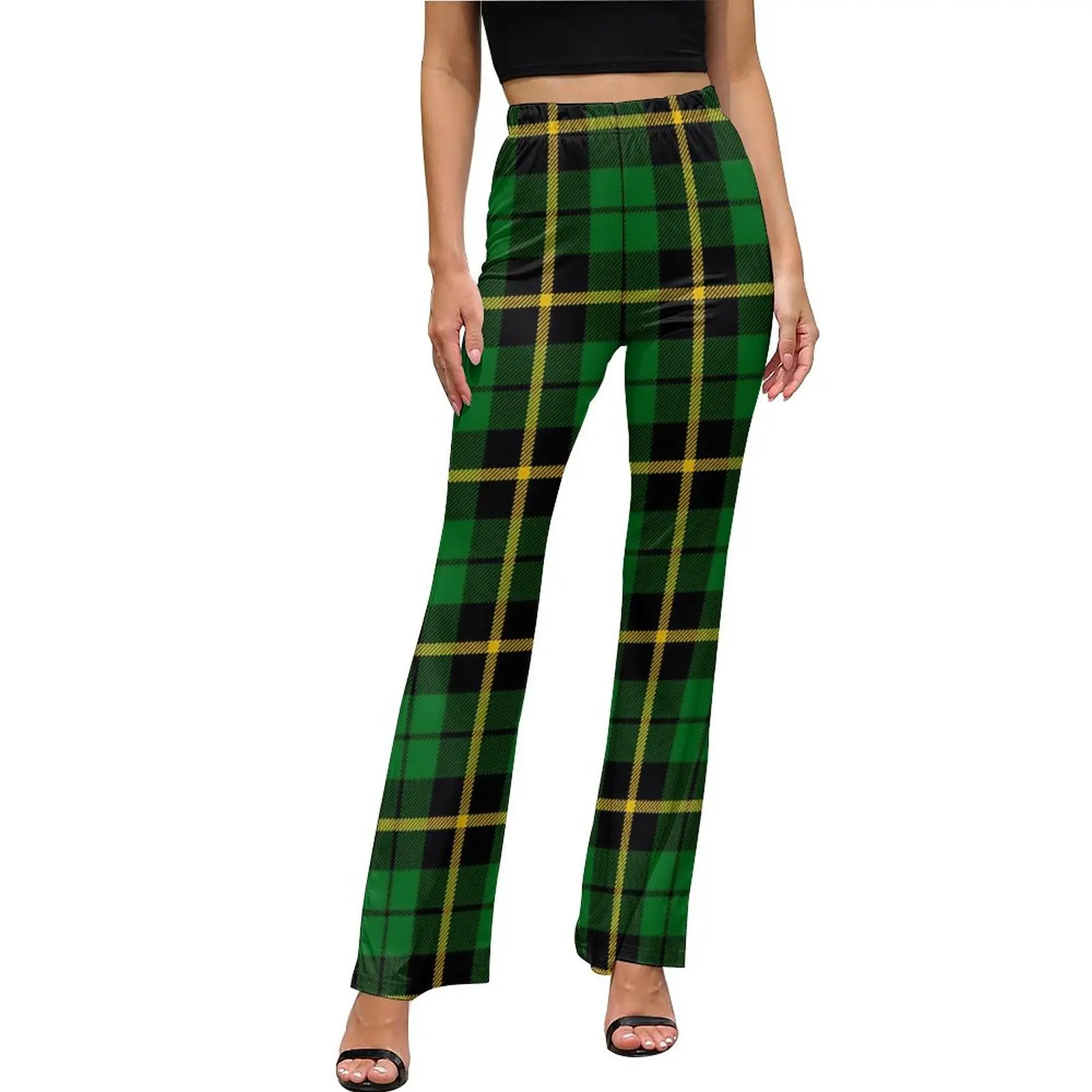 

Vintage Plaid Casual Pants Summer Checkerboard Print Trendy Graphic Flared Trousers High Waist Slim Stretch Street Wear Pants