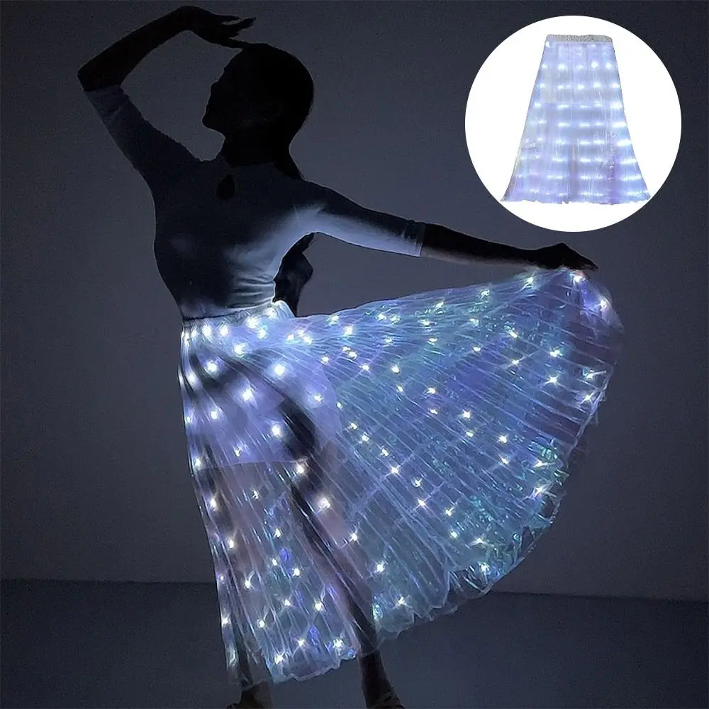 Shiny Luminous Led Skirt White Long Light Up Skirt Festival Fluorescent Shows Dance Props Stage Performance