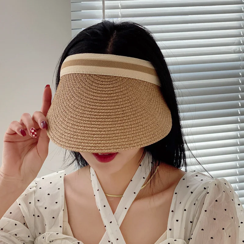 New Sun hat for female sun block empty top hat for summer Korean version beach UV sun block hat for cycling hair band sun hat