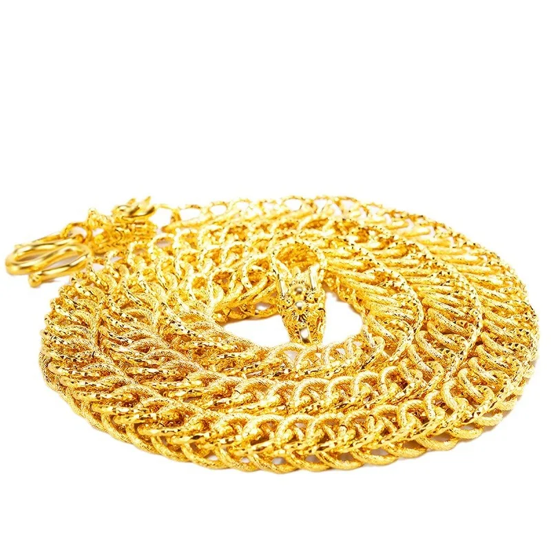 Noble AU999 gold mens necklace fashion dragon head 24K pure gold domineering local tyrant clavicle chain men and women gift