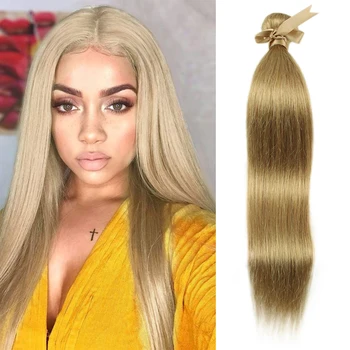 28-calowe pasma prostych ludzkich włosów Blond brazylijski ludzki włos splot pojedyncze pasma Złotobrązowe doczepy z ludzkich włosów